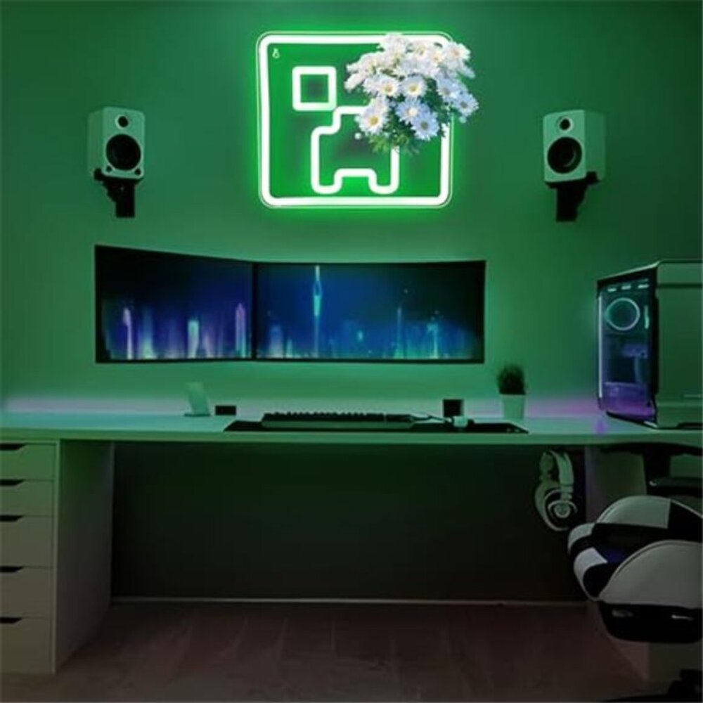 Neon LED Minecraft Creeper Wall Sign Gamer Decor - Picture 4 of 6